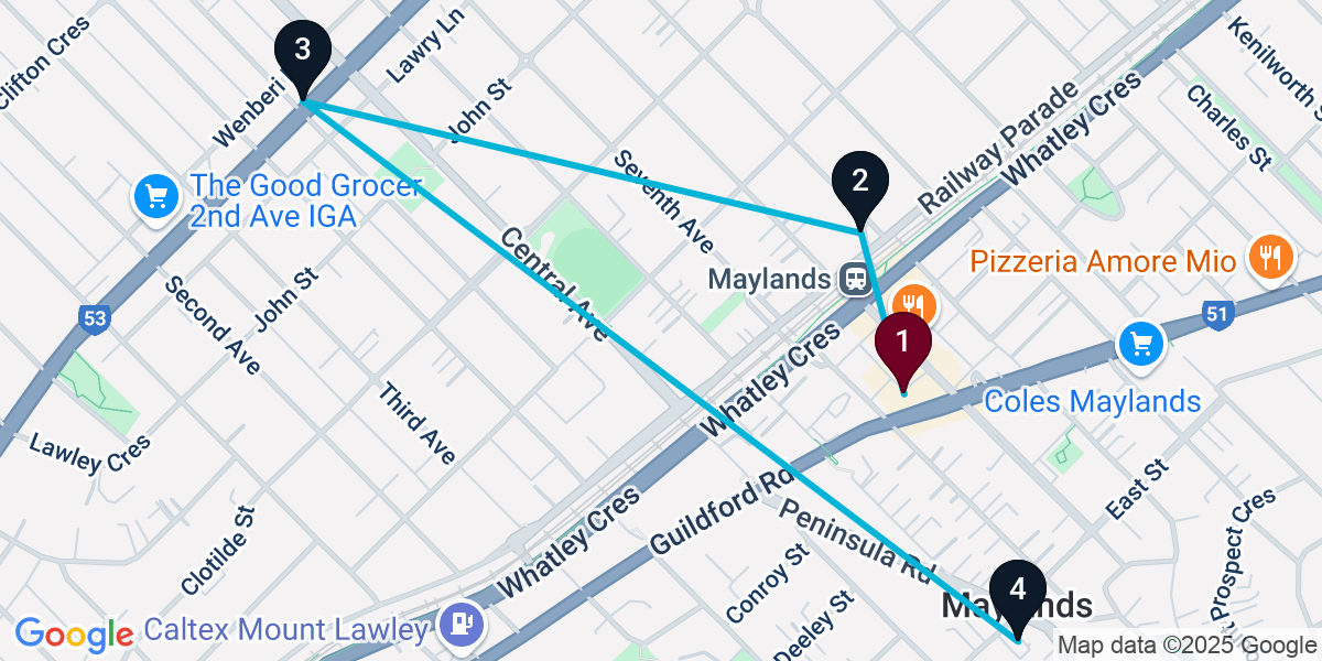 Map for 4-Stop Maylands Pub Bar Crawl