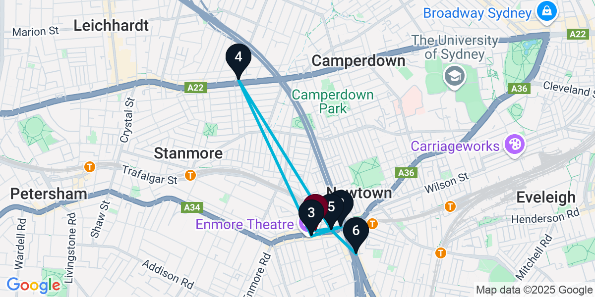 Map for 6-Stop Newtown Wine bar Bar Crawl
