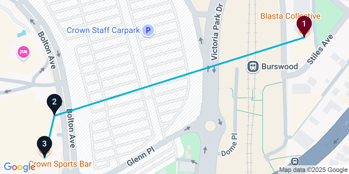 Map for 3-Stop Burswood Nightclub Bar Crawl