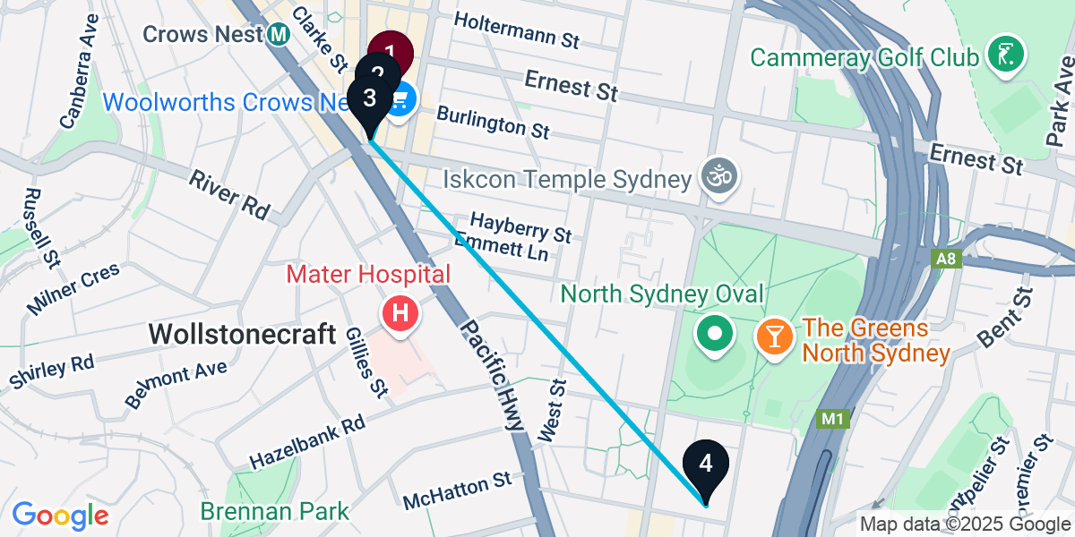 Map for 4-Stop Crows Nest Bar Crawl