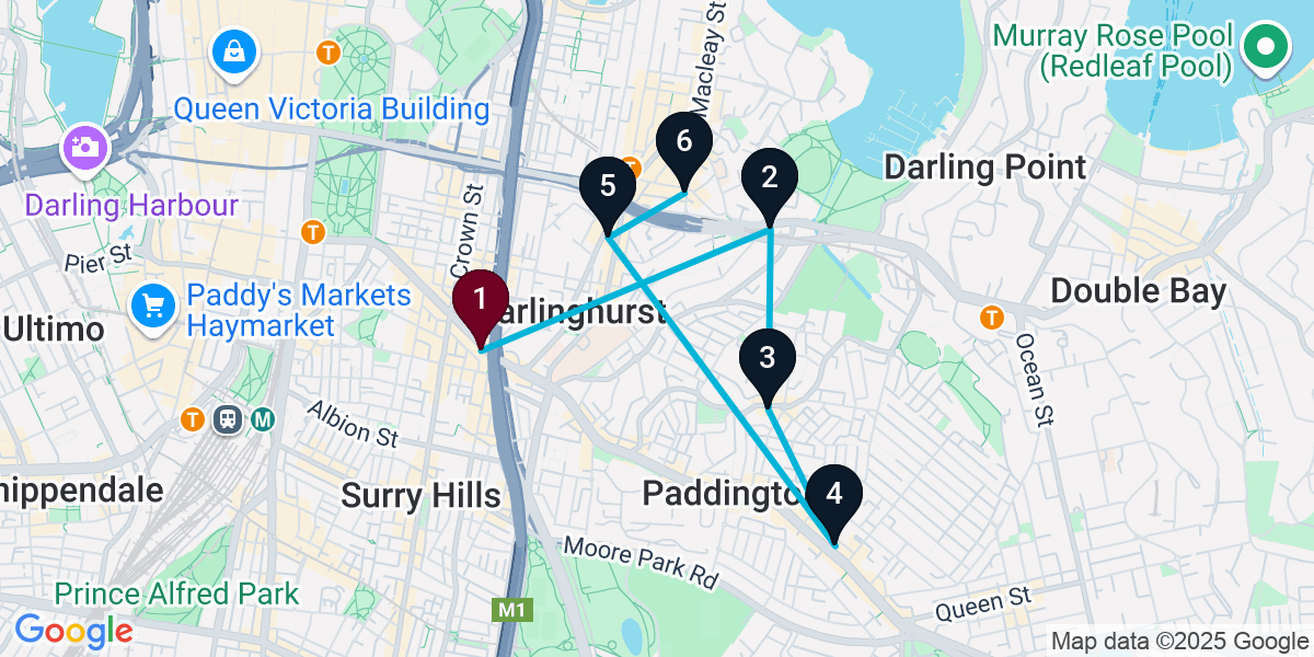 Map for 6-Stop Darlinghurst Wine bar Bar Crawl