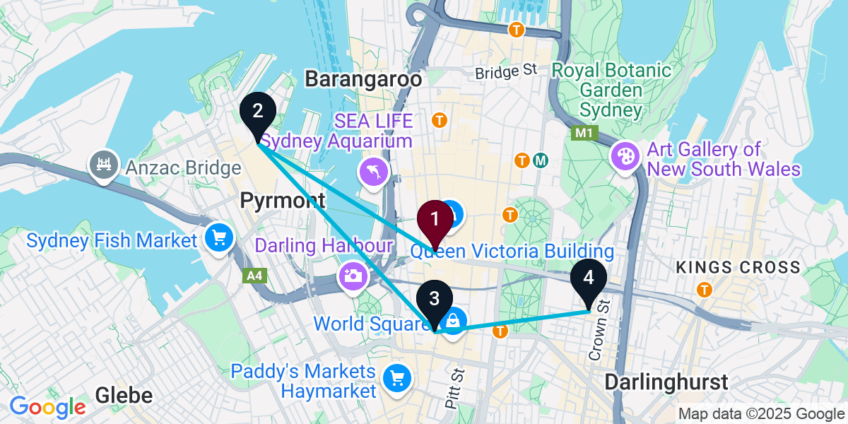 Map for 4-Stop Sydney Sports bar Bar Crawl