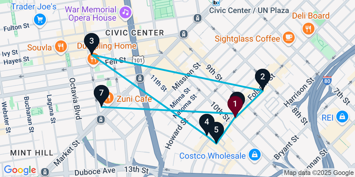 Map for 7-Stop San Francisco Bar Crawl