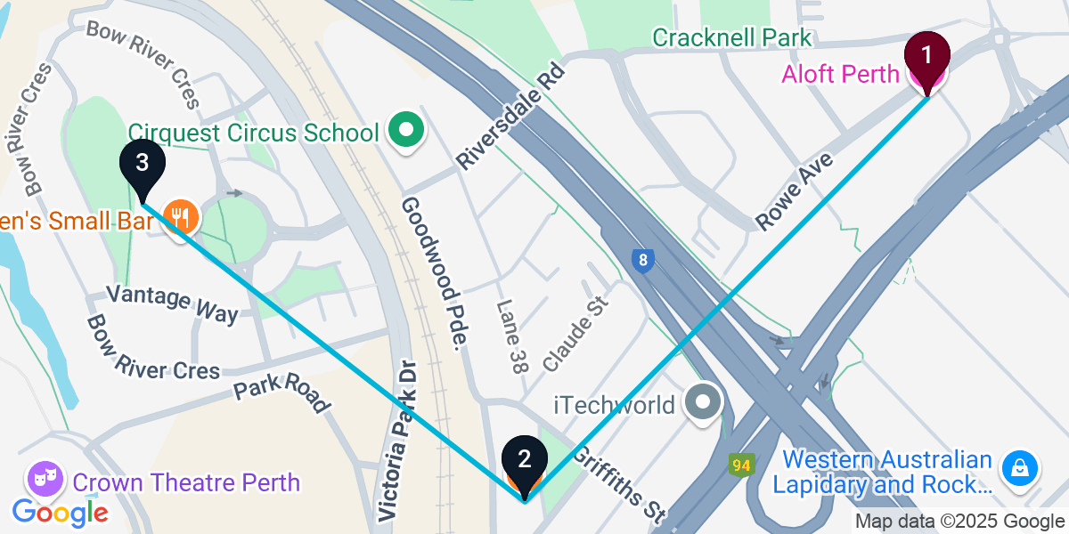Map for Burswood Pub Crawl