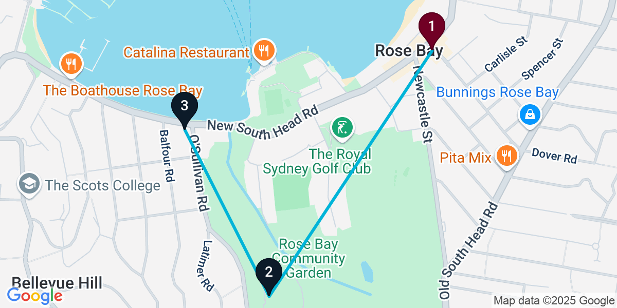 Map for 3-Stop Rose Bay Bar Crawl