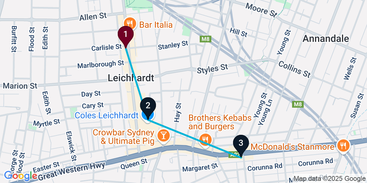Map for 3-Stop Leichhardt Wine bar Bar Crawl
