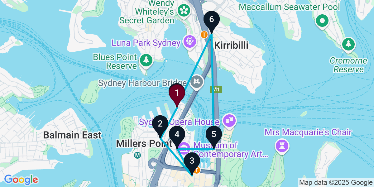 Map for 7-Stop Dawes Point Live music Bar Crawl