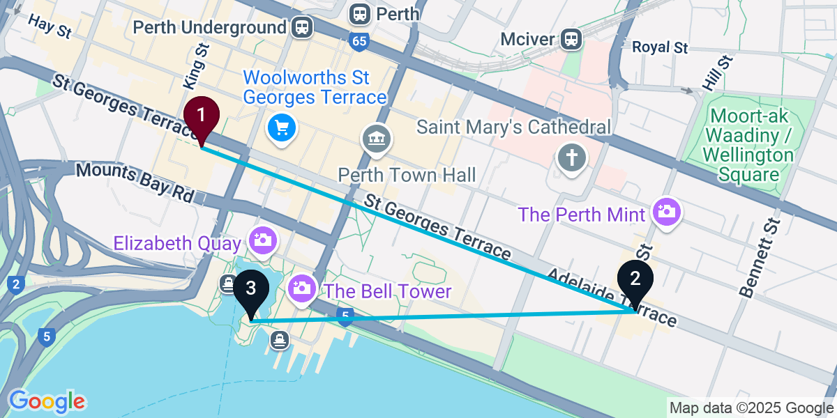 Map for 3-Stop Perth Wine bar Bar Crawl
