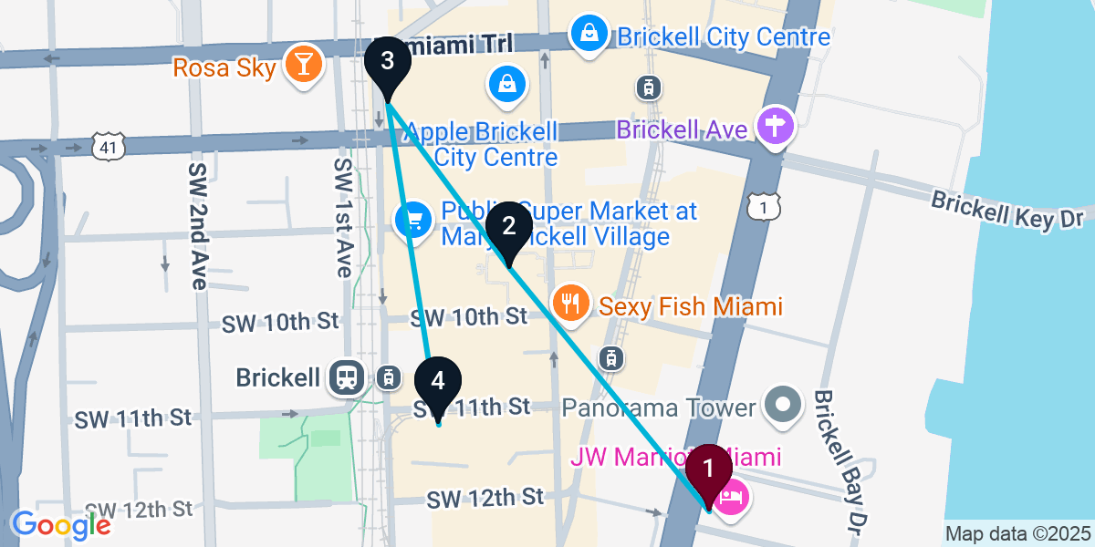 Map for Essential Brickell Bar Crawl