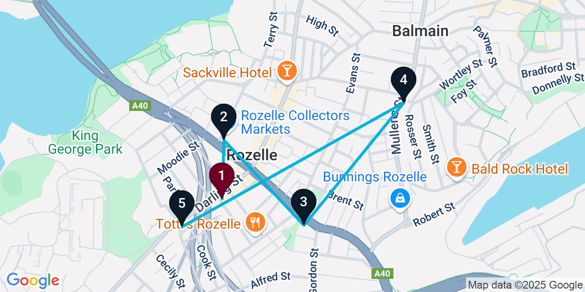 Map for 5-Stop Rozelle Live music Bar Crawl
