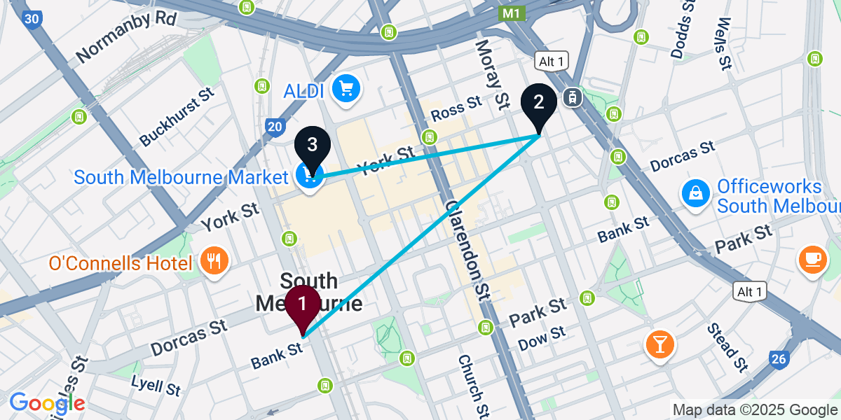 Map for Compact South Melbourne Rooftop Bar Crawl