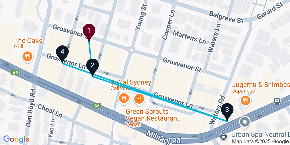 Map for 4-Stop Neutral Bay Bar Crawl