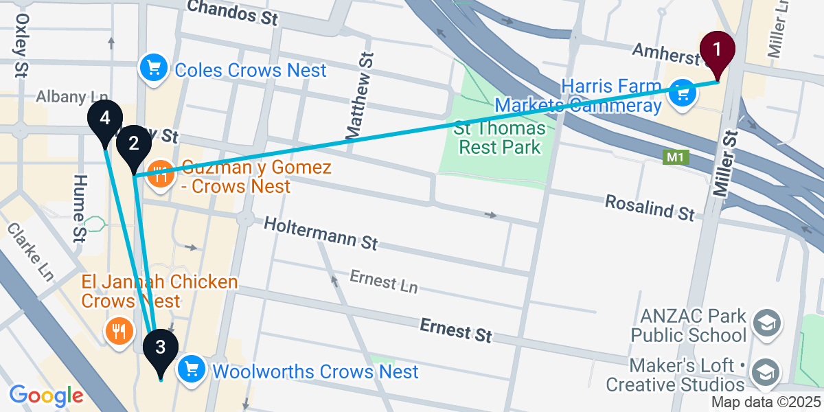 Map for 4-Stop Cammeray Bar Crawl