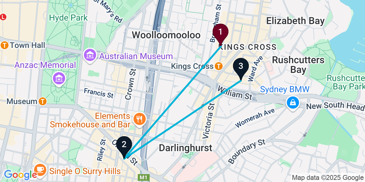 Map for 3-Stop Potts Point Bar Crawl