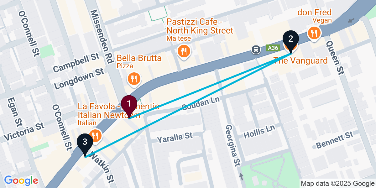 Map for 3-Stop Newtown Bar Crawl
