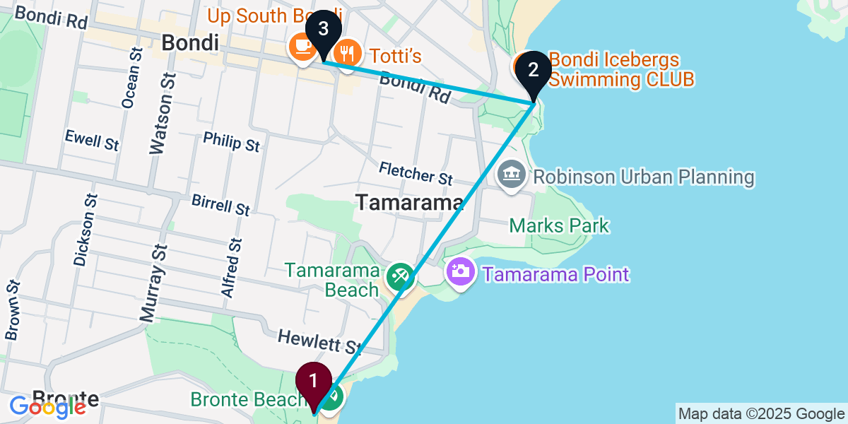 Map for 3-Stop Bronte Bar Crawl