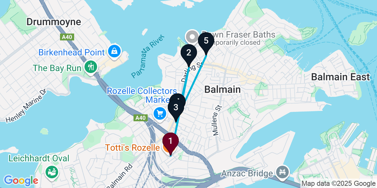 Map for 5-Stop Rozelle Wine bar Bar Crawl