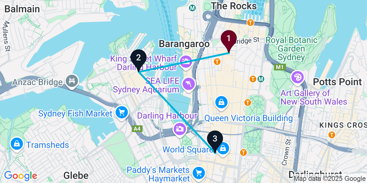 Map for 3-Stop Sydney Sports bar Bar Crawl
