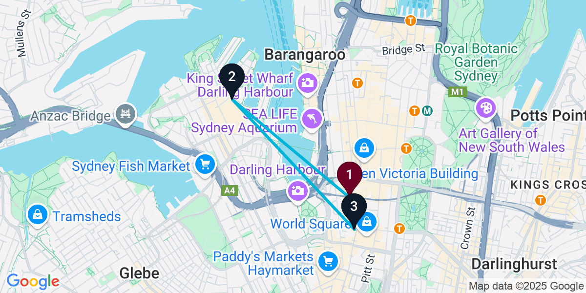 Map for 3-Stop Sydney Sports bar Bar Crawl