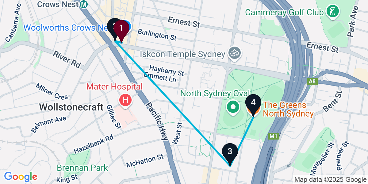 Map for 4-Stop Crows Nest Cocktail Bar Crawl