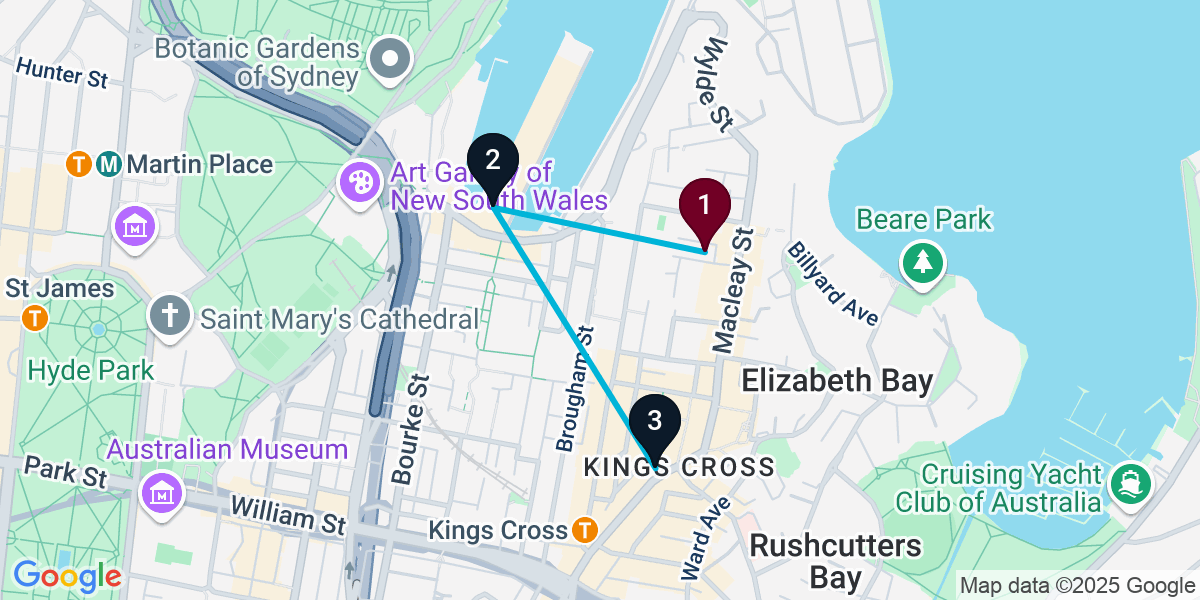 Map for 3-Stop Potts Point Rooftop Bar Crawl