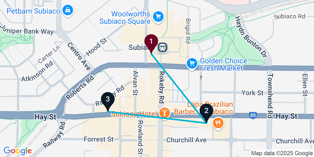 Map for 3-Stop Subiaco Cocktail Bar Crawl