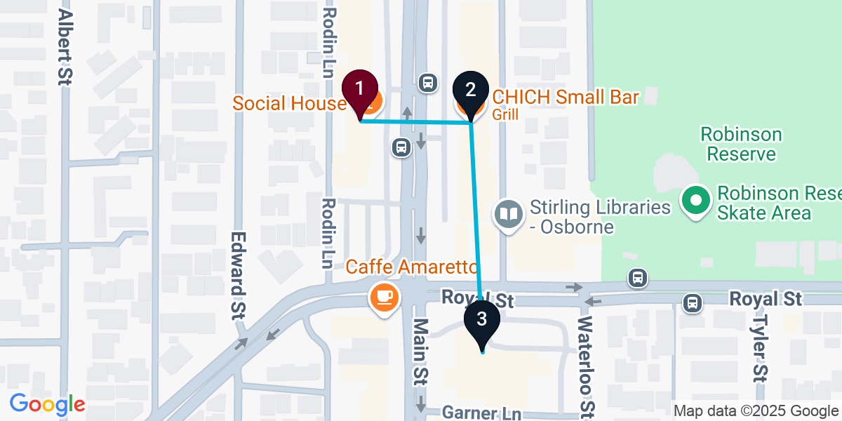 Map for 3-Stop Osborne Park Wine bar Bar Crawl