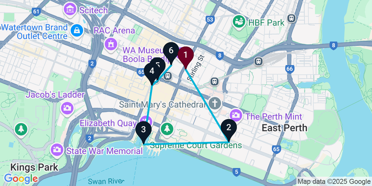 Map for 6-Stop Perth Wine bar Bar Crawl