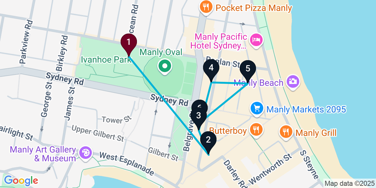 Map for 6-Stop Manly Wine bar Bar Crawl
