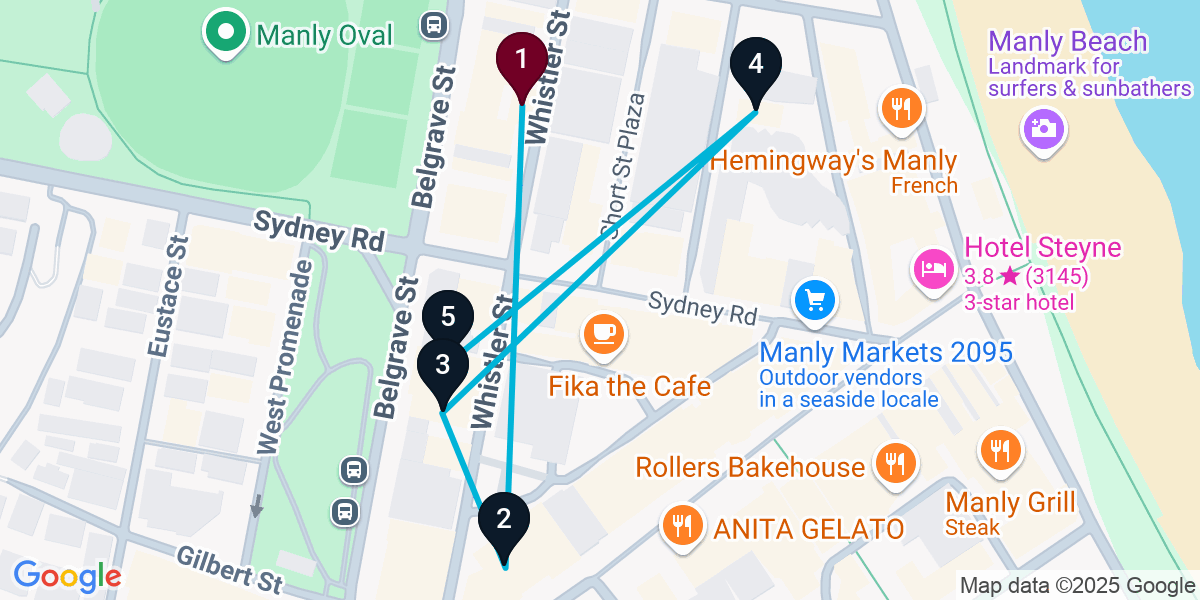 Map for 5-Stop Manly Wine bar Bar Crawl