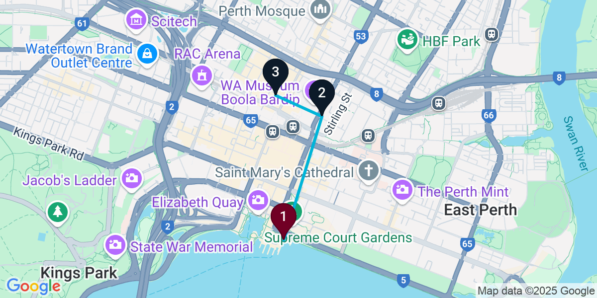 Map for 3-Stop Perth Nightclub Bar Crawl