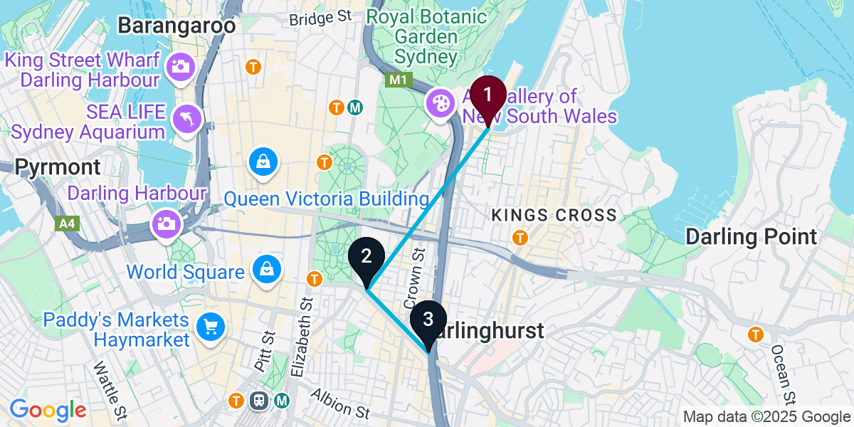 Map for 3-Stop Woolloomooloo Nightclub Bar Crawl