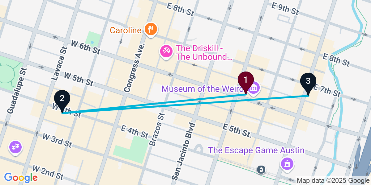Map for 3-Stop Austin Nightclub Bar Crawl