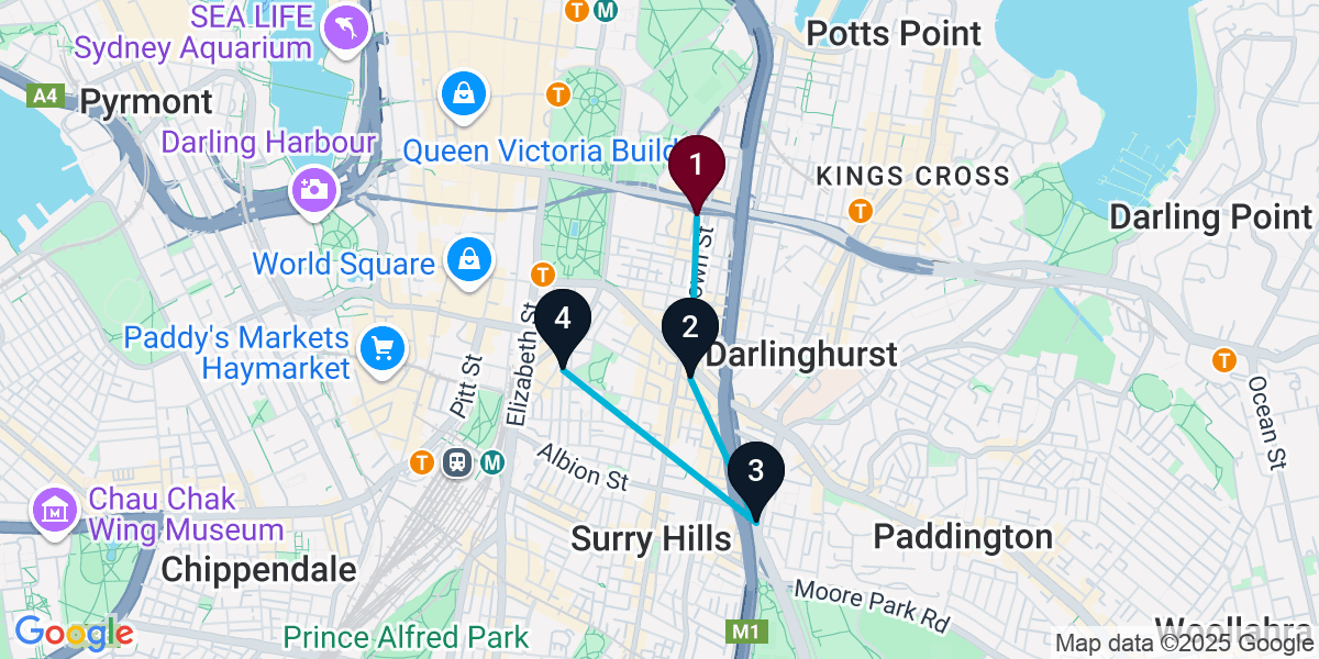 Map for 4-Stop Darlinghurst Brewery Bar Crawl