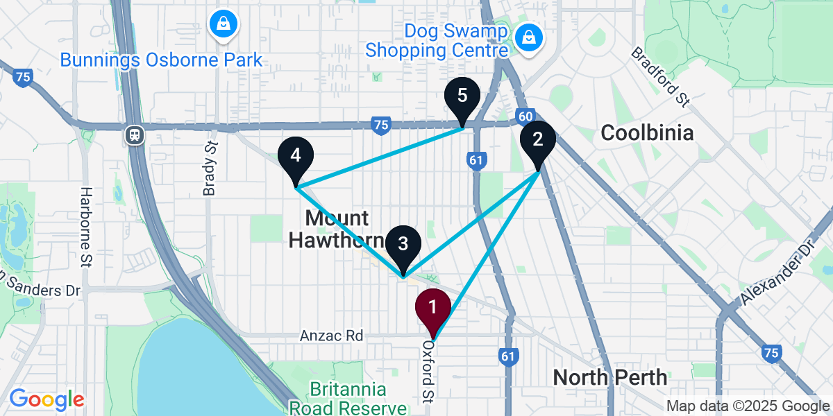 Map for 5-Stop Leederville Live music Bar Crawl