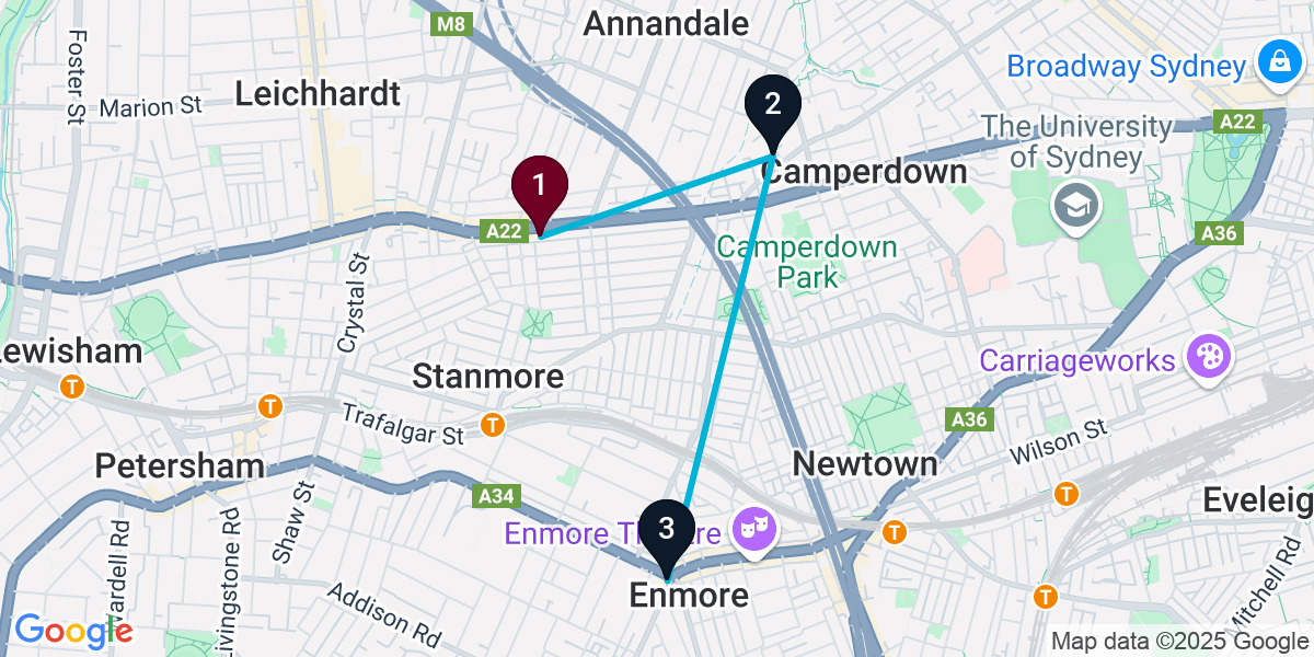 Map for 3-Stop Stanmore Rooftop Bar Crawl