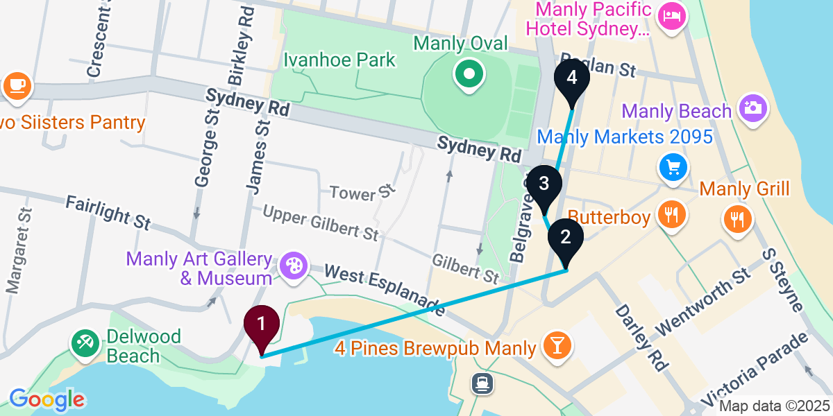 Map for 4-Stop Manly Wine bar Bar Crawl