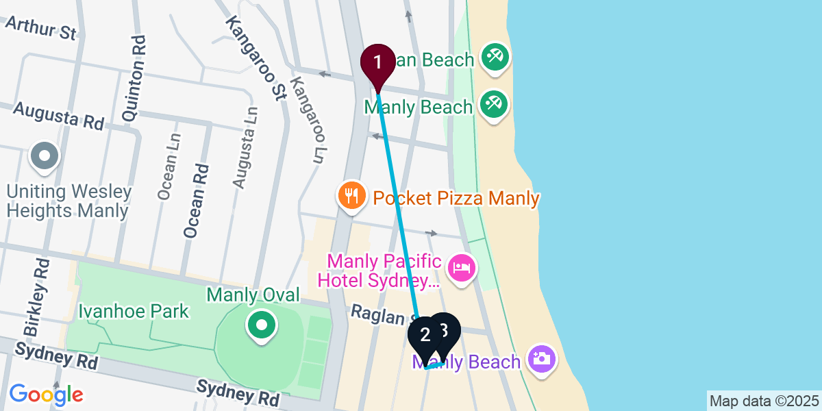 Map for 3-Stop Manly Cocktail Bar Crawl