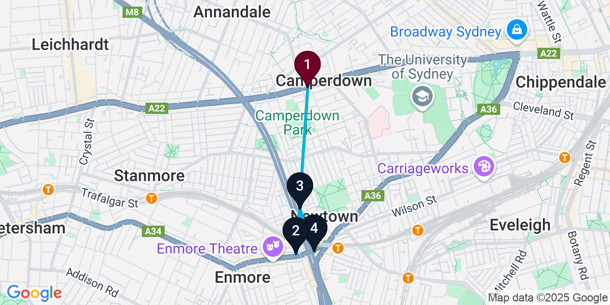 Map for 4-Stop Camperdown Cocktail Bar Crawl