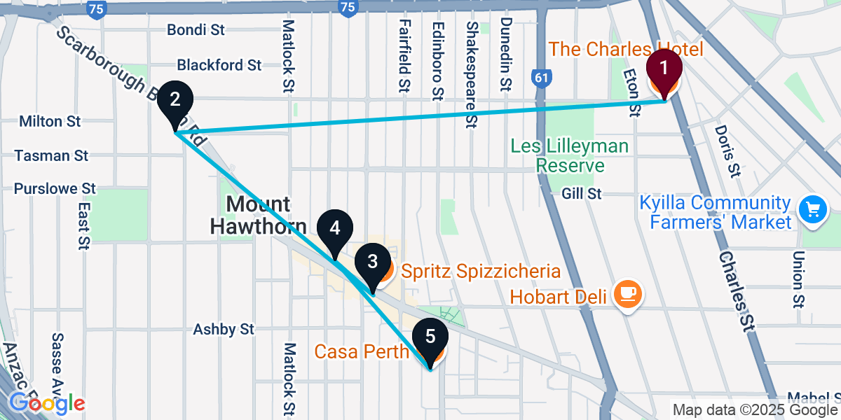 Map for 5-Stop North Perth Wine bar Bar Crawl