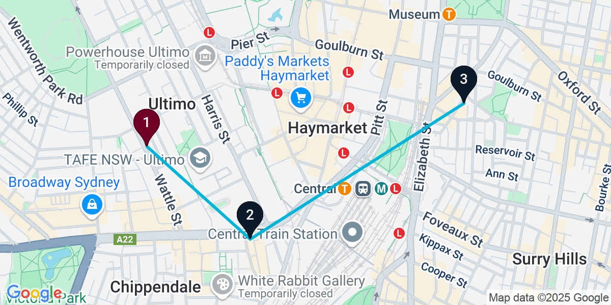 Map for 3-Stop Ultimo Cocktail Bar Crawl