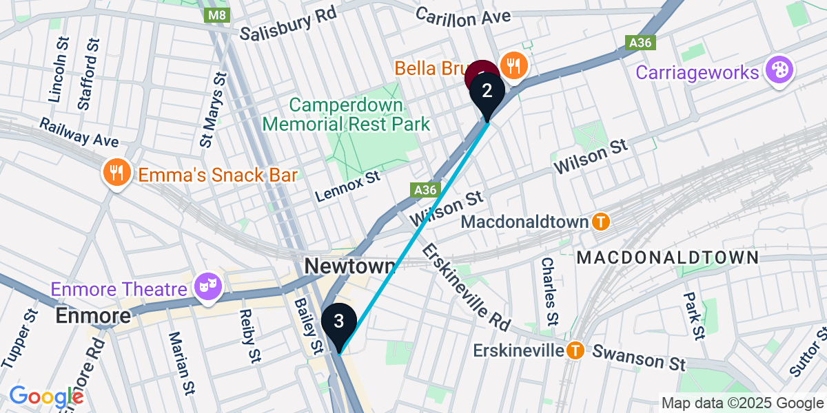 Map for 3-Stop Newtown Bar Crawl