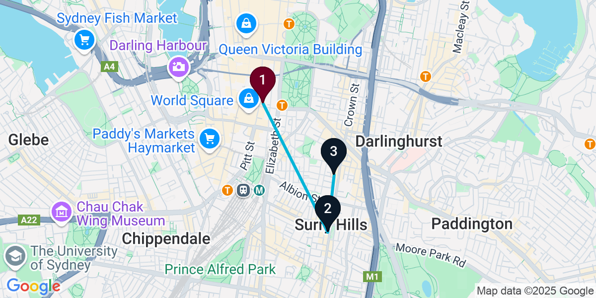 Map for 3-Stop Sydney Wine bar Bar Crawl