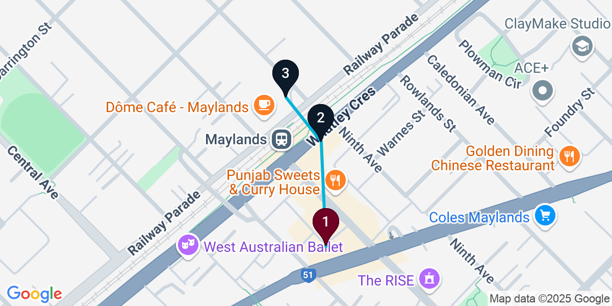 Map for 3-Stop Maylands Cocktail Bar Crawl
