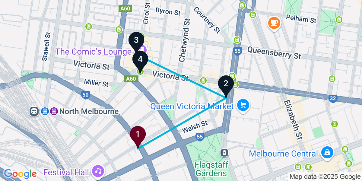 Map for 4-Stop West Melbourne Pub Crawl
