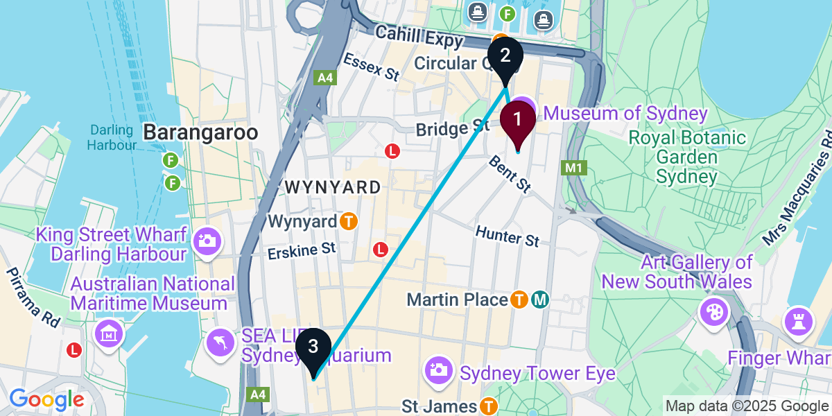 Map for 3-Stop Sydney Cocktail Bar Crawl