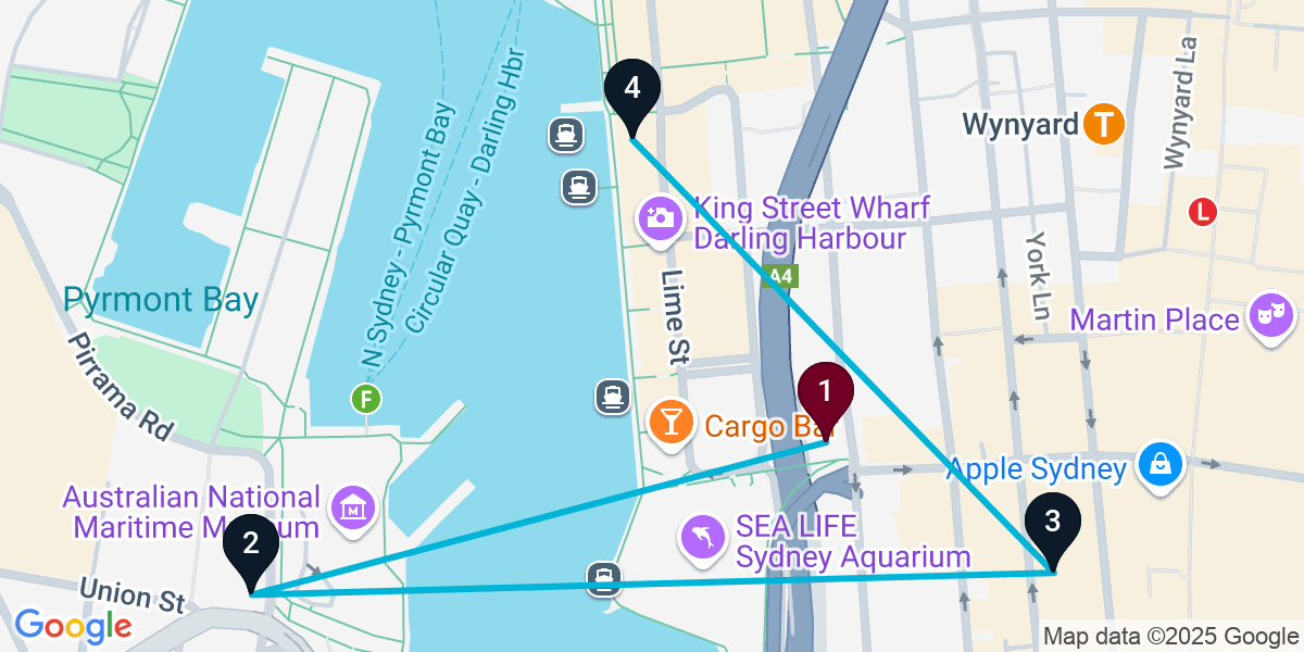 Map for Sydney Cocktail Bar Crawl