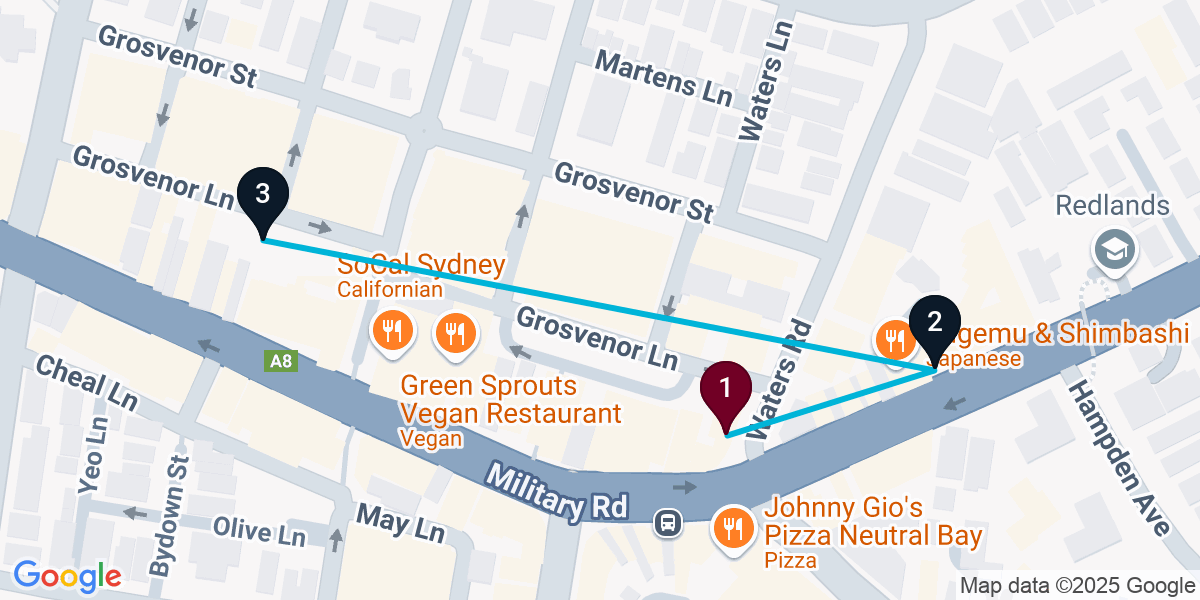 Map for 3-Stop Neutral Bay Live music Bar Crawl