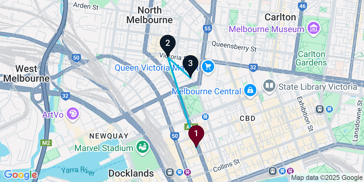 Map for Short West Melbourne Bar Crawl