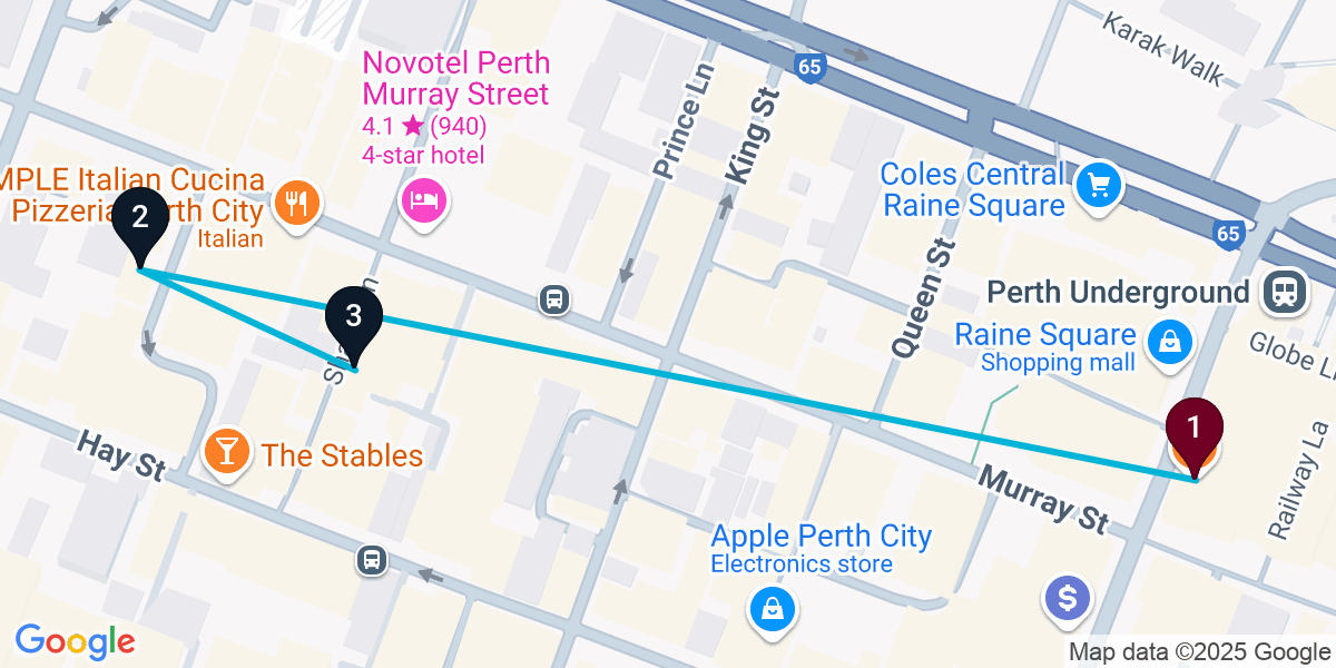 Map for 3-Stop Perth Pub Bar Crawl